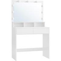 Vasagle Vanity Table With Large Mirror 2 Drawers And 3 Compartments white, White