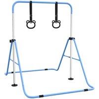 HOMCOM Adjustable Height Foldable Kids Gymnastics Bar With Non-slip Mats, Blue, Blue
