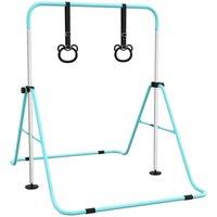 HOMCOM Adjustable Height Foldable Kids Gymnastics Bar With Non-slip Mats, Green, Green