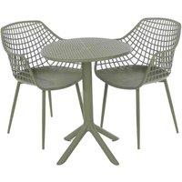 Core Products Rimini 3 Piece Lattice Bistro Table & 2 Armchair Set, Outdoor Grade, Moss Green, Green