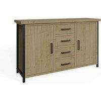 FW Style Lowry 2 Door 4 Drawer Large Sideboard Driftwood Lacquered Solid Reclaimed Pine, Brown