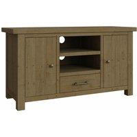 FW Style Saltash Large Tv Unit 2 Door 1 Drawer - Solid Reclaimed Natural Pine, Brown