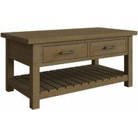 FW Style Saltash 2 Drawer Storage Coffee Table - Solid Reclaimed Natural Pine, Brown