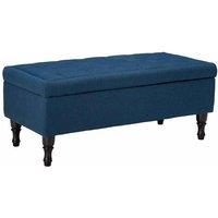 Ottoman Storage Bench Navy Blue Upholstered Padded Buttoned Seat