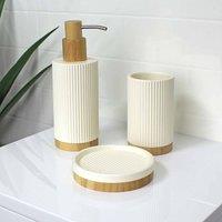 Showerdrape Bondi Cream & Bamboo Collection 3 Piece Bathroom Accessory Set, Cream