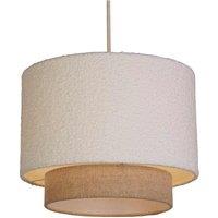 Lighting Collection White 2 Tier 30Cm Boucle & Gold Linen Shade, White