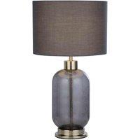 Lighting Collection Smoke Glass & Satin Nickel Table Lamp, Silver