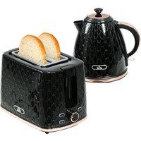 Homcom Fast Boil Kettle & 2 Slice Toaster Set Black, Black