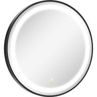 Kleankin Wall Mounted Round Led Bathroom Mirror - Black, Black