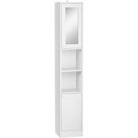 Kleankin Tall Narrow Bathroom Storage Cabinet With Mirror, White