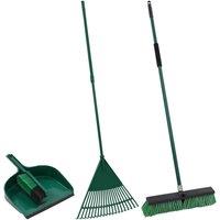 JVL Summer Bundle: Outdoor Broom, Dustpan and Brush and Rake, Green