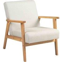 HOMCOM Modern Fabric Accent Chair W/ Rubber Wood Legs Padded Cushion Cream, Cream