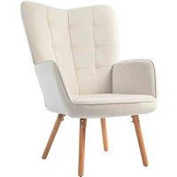 HOMCOM Accent Chair Velvet-touch Tufted Wingback Armchair, Cream White, Cream
