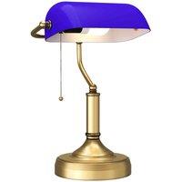 HOMCOM Banker's Table Lamp W/ Antique Bronze Tone Base, Blue, Blue