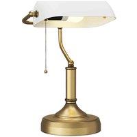 HOMCOM Banker's Table Lamp W/ Antique Bronze Tone Base, White, White