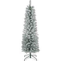 HOMCOM 6 Foot Artificial Pencil Christmas Tree With Snow Flocked Tips, Green, Green