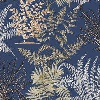 Grandeco Lima Delicate Fern Textured Wallpaper Blue, Blue