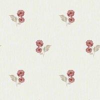 Grandeco Clematis Floral Sprig Textured Blown Vinyl Wallpaper Red, Red