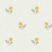Grandeco Clematis Floral Sprig Textured Blown Vinyl Wallpaper Yellow, Yellow