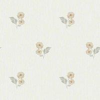 Grandeco Clematis Floral Sprig Textured Blown Vinyl Wallpaper Sage, Green