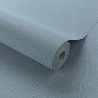 Grandeco Linen Textured Plain Wallpaper Blue