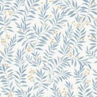 Grandeco Sage Trail Foliage And Flowers Textured Wallpaper China Blue, Green