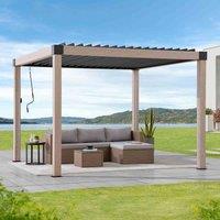 Sunjoy 3X3M Solar LED Louvered Pergola, Aluminum Pergola With Adjustable Louvered Roof, Anthracite