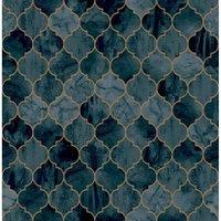 CONTOUR TEGULA TEAL / COPPER WALLPAPER, Green