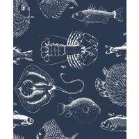 CONTOUR INTO THE DEEP NAVY WALLPAPER, Blue
