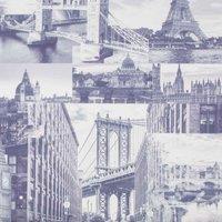FRESCO CITY SCENE INDIGO WALLPAPER, Blue
