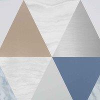 FRESCO HARLEQUIN BLUE / ROSE GOLD WALLPAPER, Pink