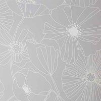 FRESCO LINEAR FLORAL GREY WALLPAPER, Grey