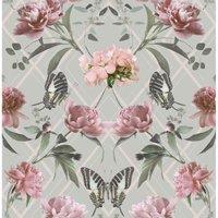 SUBLIME BOTANICAL TRELLIS GREY/PINK WALLPAPER, Pink