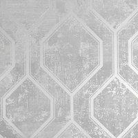 SUPERFRESCO COLOURS ARMATURE GEO GREY SILVER WALLPAPER, Grey