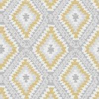 SUPERFRESCO COLOURS AZTEC GEO GREY OCHRE WALLPAPER, Yellow