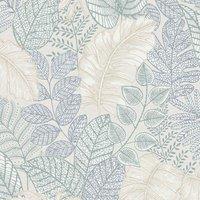 SUPERFRESCO EASY SCATTERED LEAVES DUCK EGG WALLPAPER, Blue