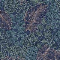 SUPERFRESCO EASY SCATTERED LEAVES BLUE/COPPER WALLPAPER, Blue