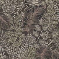 SUPERFRESCO EASY SCATTERED LEAVES CHARCOAL/GOLD WALLPAPER, Black