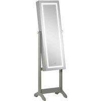 Homcom Mirrored Jewellery Cabinet W/ Led Light Lockable Jewellery Armoire Grey