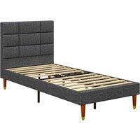 Homcom 3Ft Upholstered Single Bed Frame W/ Wooden Slat No Box Spring Needed, Grey
