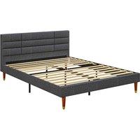 Homcom 5Ft Upholstered King Bed Frame W/ Wooden Slat No Box Spring Needed, Grey