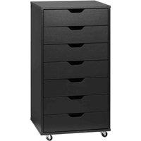 Vinsetto Mobile Filing Cabinet, 7-drawer File Cabinet With Wheels, Black, Black