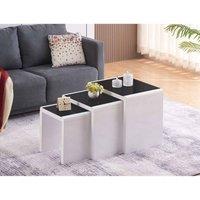 SleepOn Sleep on Astwick Nest Of 3 Tables White With Black Glass Tempered Top, White