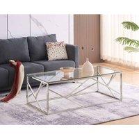 SleepOn Sleep on Yelden Glass And Silver Metal Rectangular Coffee Table, Silver