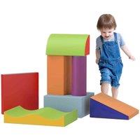 Homcom 7 Pcs Kids Soft Foam Puzzle Play Blocks Set Learning Toy Blue, Orange