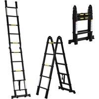 Durhand 3.2M Extendable Aluminium Ladder, Portable 10 Step Ladder, Black