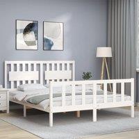 Vidaxl Bed Frame Without Mattress White King Size Solid Wood Pine, White