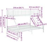 Vidaxl Bunk Bed Frame White Metal 140X200 Cm 90X200 Cm, White