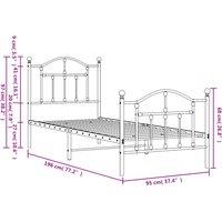 Vidaxl Metal Bed Frame Without Mattress With Footboard White 90X190 Cm Single, White