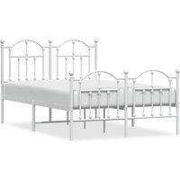 Vidaxl Metal Bed Frame Without Mattress With Footboard White 120X200 Cm, White